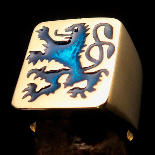 Perfectly crafted Men's Rampant Lion Ring Blue - Solid Brass