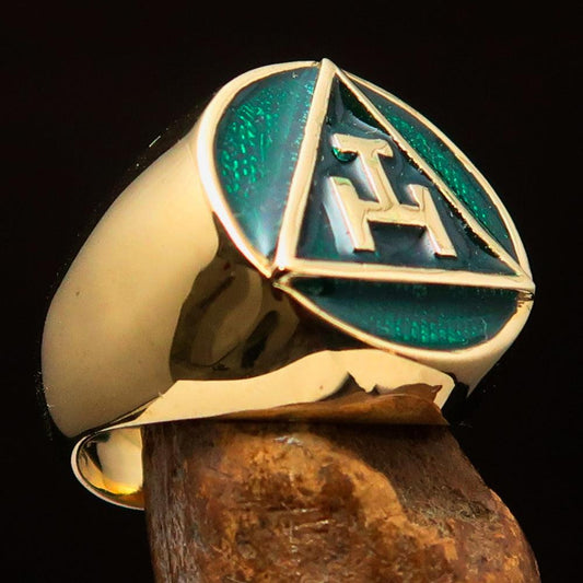 Excellent crafted ancient Men's green Masonic Pinky Ring - Solid Brass