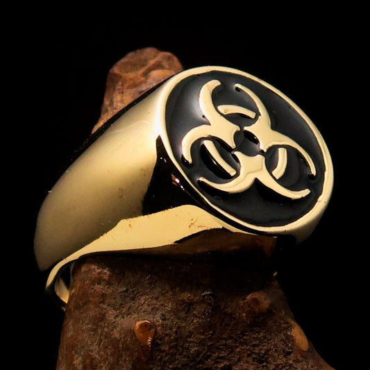 Nicely crafted Men's Bio Hazard Ring black Toxic Waste Symbol - Solid Brass