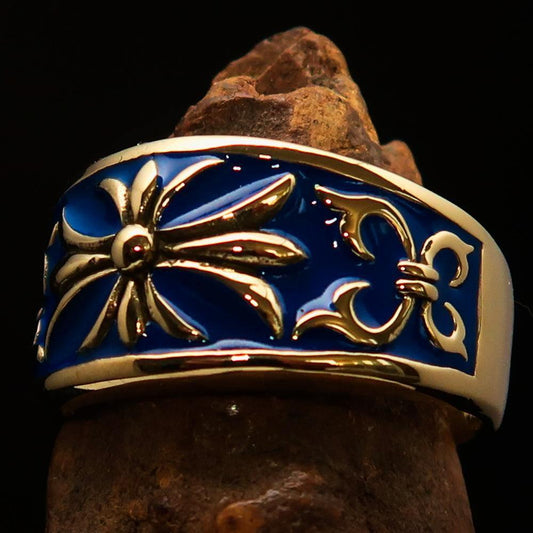 Nicely crafted Men's Fleur de Lis Band Ring Blue - Solid Brass