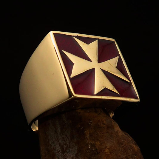 Perfectly crafted Men's Biker Ring Maltese Cross Red - Solid Brass