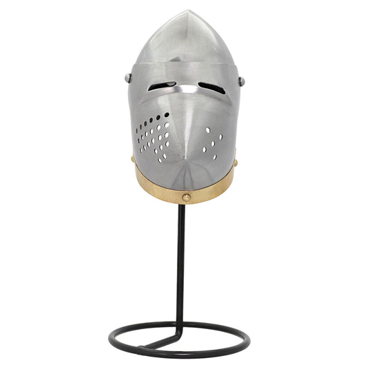 Miniature Steel Hounskull Bascinet Helmet With Stand