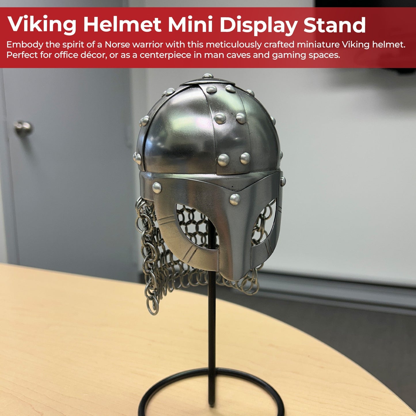 Miniature Viking Combat Helmet Display With Stand