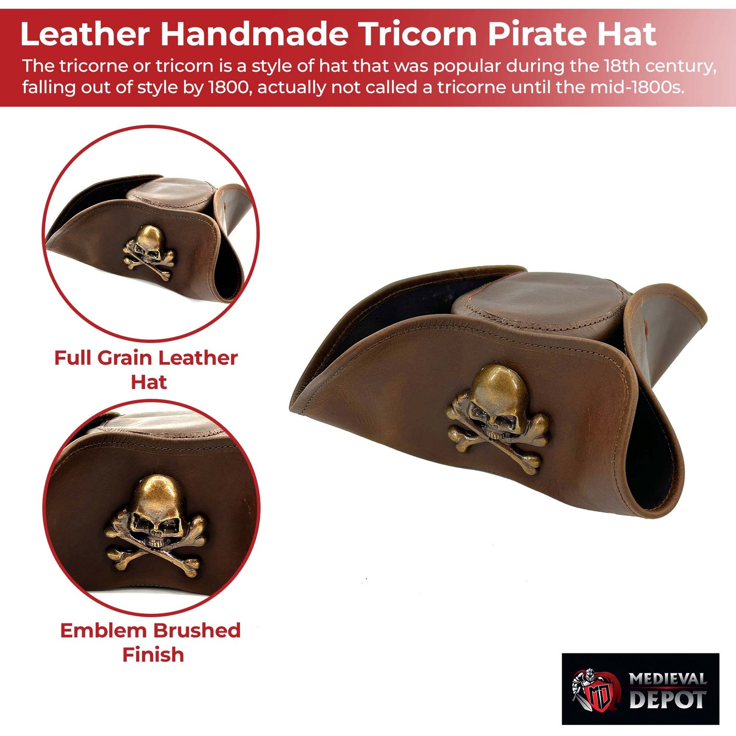 Real Leather Handmade Tricorn Pirate Hat