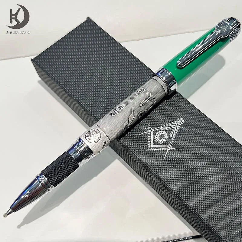 Masonic Symbols Noblest Ancient Silver Heavy Weight Silvery Clip Masonic Writing rollerball Pen With Gift Box