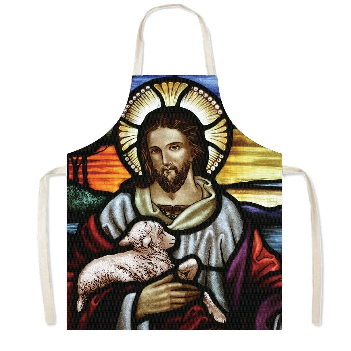 Vintage Religion Jesus Print Kitchen Aprons Women Men Home Cleaning Clothing Linen Pinafore Waterproof Chef Cooking Apron