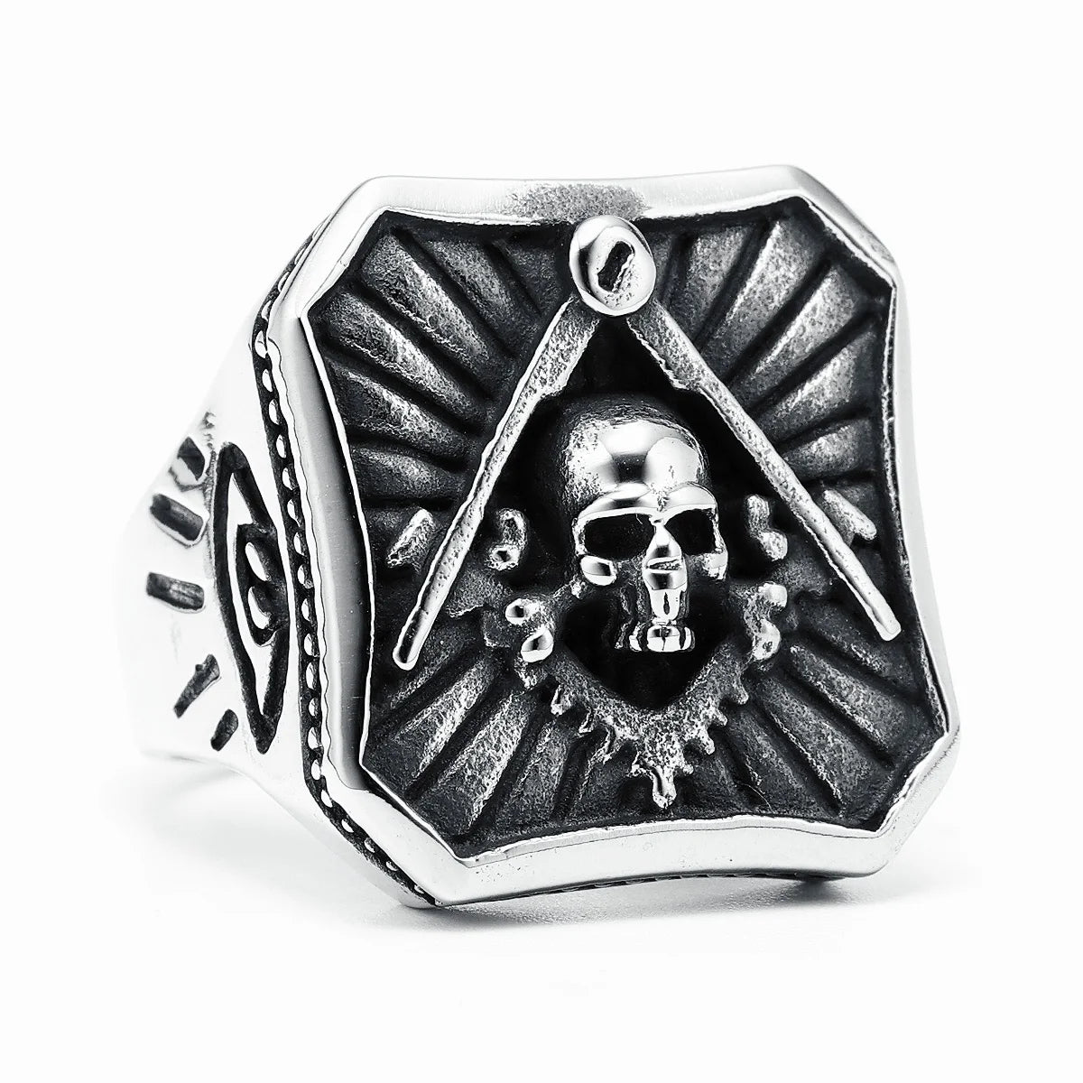Masonic Skull Ring 316L Stainless Steel Men Eye of Truth Freemasonry Rock for Rider Male Boyfriend Jewelry Best Gift Wholesale