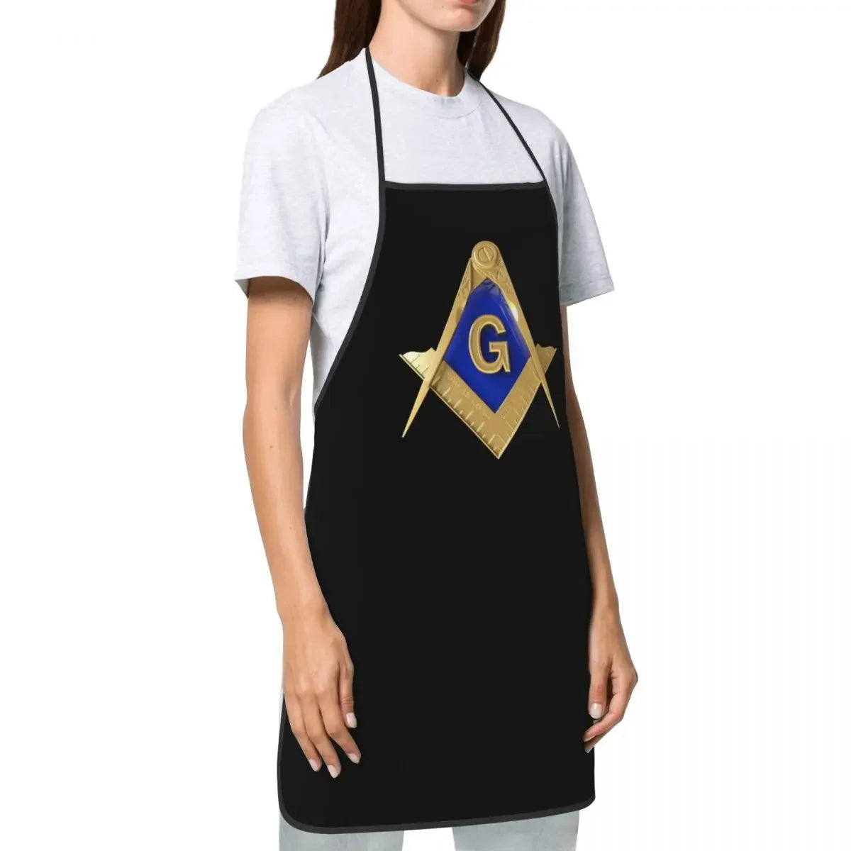 Gold Freemason Logo Apron Women Men Unisex Bib Masonic Freemasonry Cooking Kitchen Tablier Cuisine Chef Baking