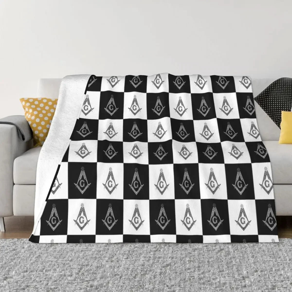 Freemason Checkered Pattern Flannel Blanket Masonic Mason Funny Throw