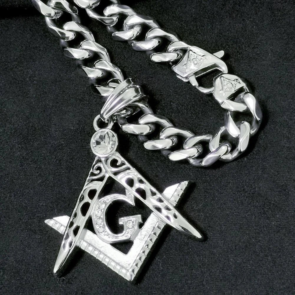 Freemasonry Masonic Mason Necklace Pendant Mens All Polished 316L Stainless Steel