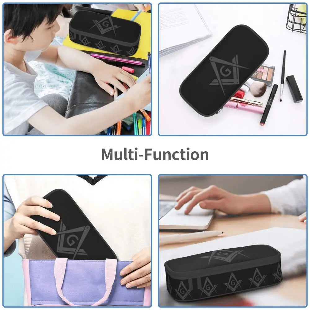 Custom Cute Gold Square Compass Masonic Freemason Pencil Cases for Freemasonry Mason Pencil Pouch School Accessories