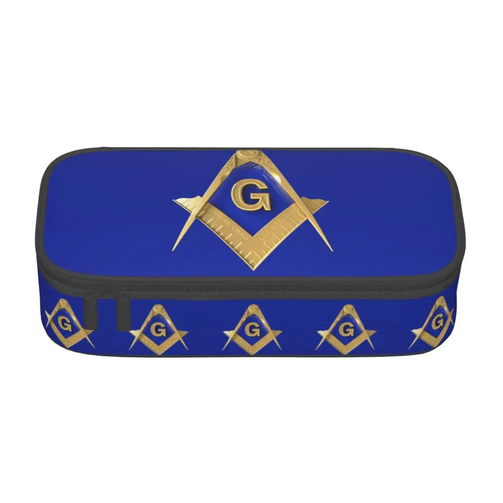 Custom Cute Gold Square Compass Masonic Freemason Pencil Cases for Freemasonry Mason Pencil Pouch School Accessories