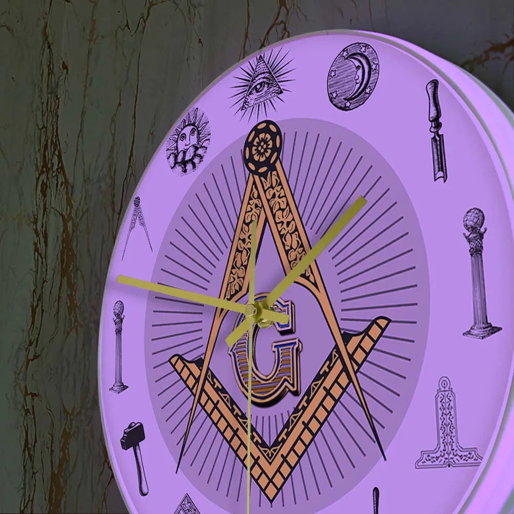 The Masonic Exchange White Square Compass Masonic Symbols Wall Clock Freemason Fancy Home Decor Clock Silent Quartz Wall Watch