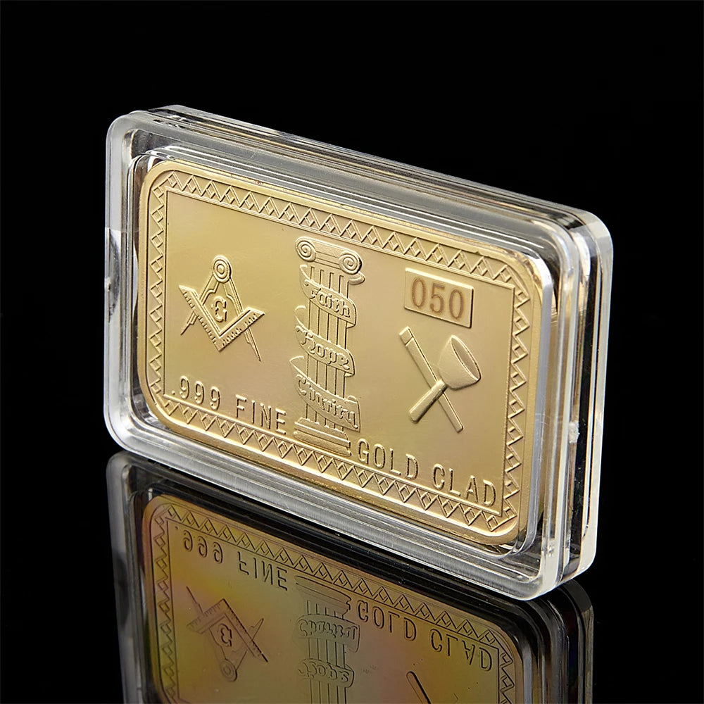 Freemasons Masonic Challenge Coin  Free and Accepted Masons Fine Gold Clad 3D Design With Case Cover