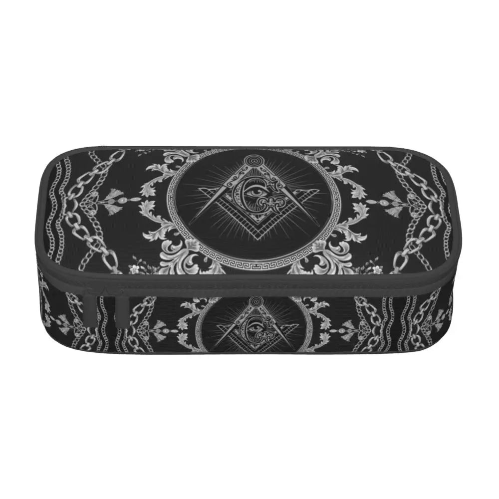 Custom Cute Gold Square Compass Masonic Freemason Pencil Cases for Freemasonry Mason Pencil Pouch School Accessories