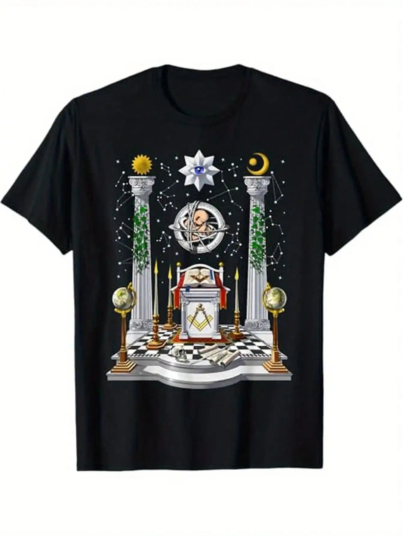 Masonic Lodge Freemason Masonic Compass  T Shirt 100% Cotton Gifts For Men Dad Husband Grandpa S XXXL Black