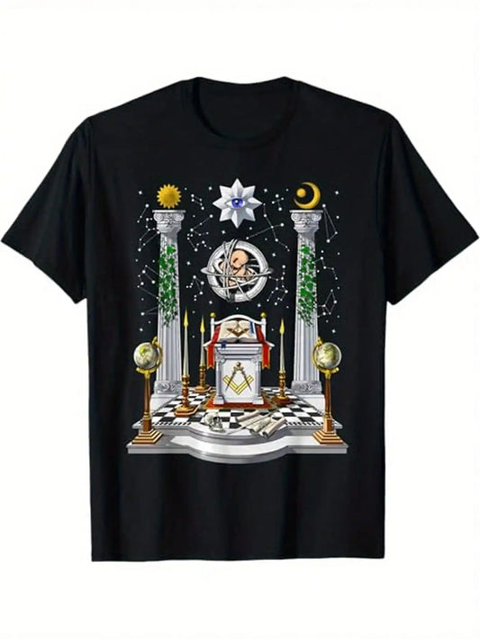 Masonic Lodge Freemason Masonic Compass  T Shirt 100% Cotton Gifts For Men Dad Husband Grandpa S XXXL Black