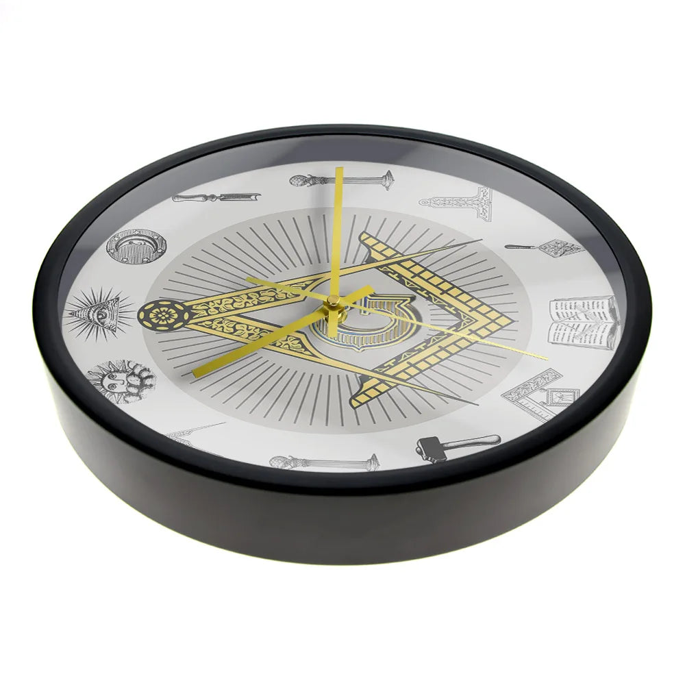 The Masonic Exchange White Square Compass Masonic Symbols Wall Clock Freemason Fancy Home Decor Clock Silent Quartz Wall Watch