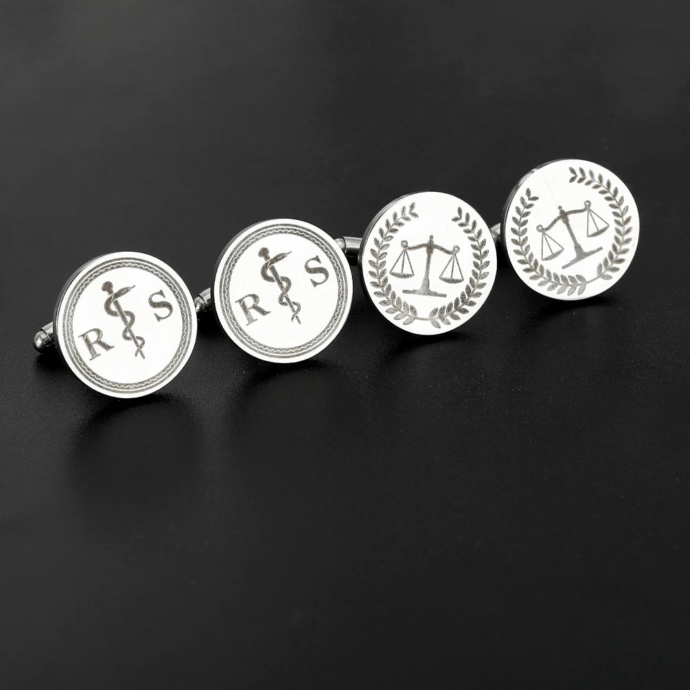 Asclepius Caduceus Masonic Legal Balance Symbol Pattern Mens Stainless Steel Cufflinks