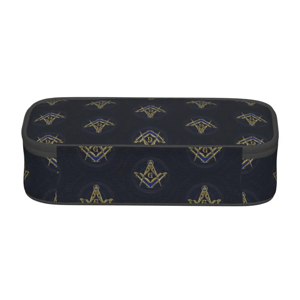 Custom Cute Gold Square Compass Masonic Freemason Pencil Cases for Freemasonry Mason Pencil Pouch School Accessories
