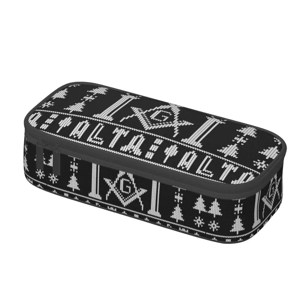 Custom Cute Gold Square Compass Masonic Freemason Pencil Cases for Freemasonry Mason Pencil Pouch School Accessories