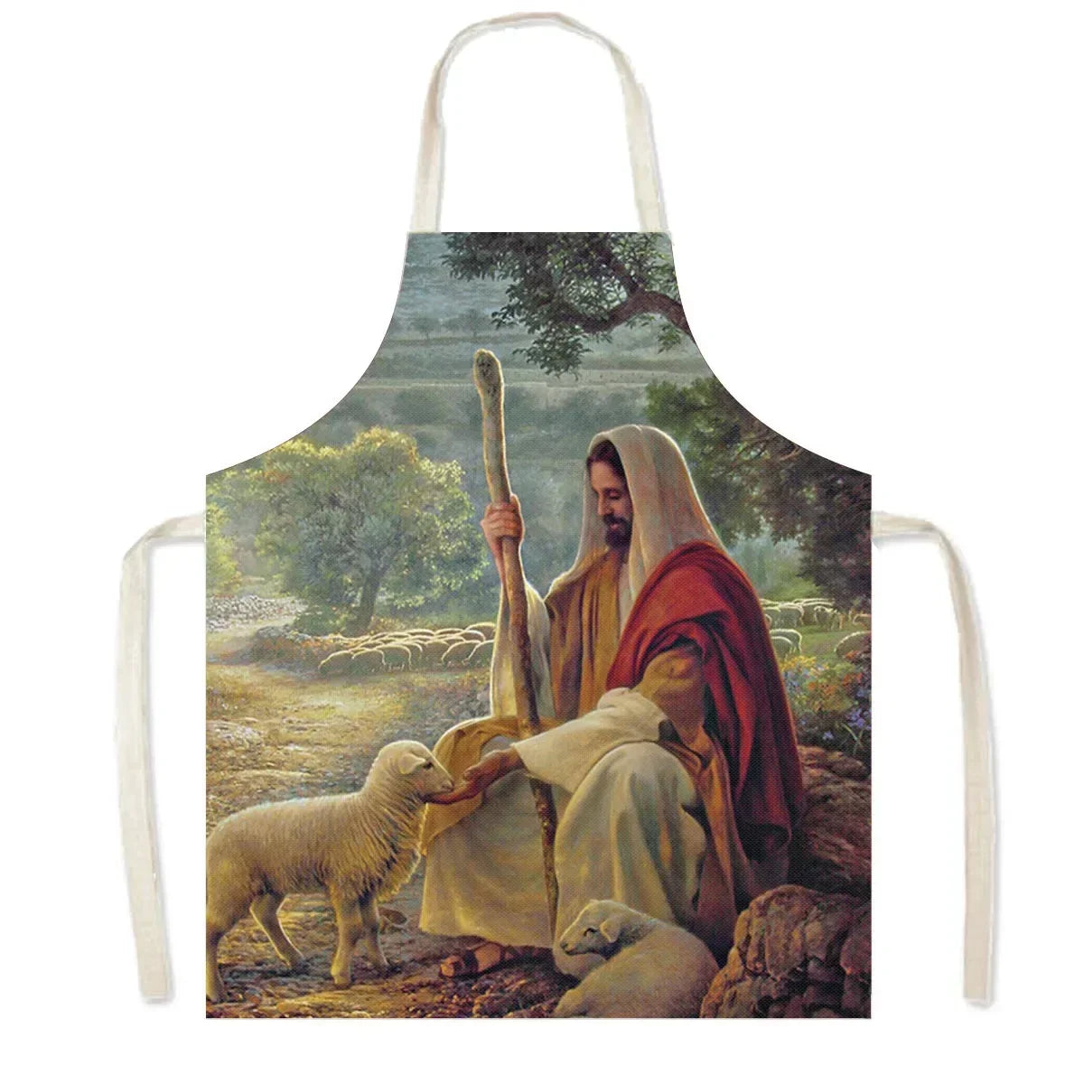Vintage Religion Jesus Print Kitchen Aprons Women Men Home Cleaning Clothing Linen Pinafore Waterproof Chef Cooking Apron