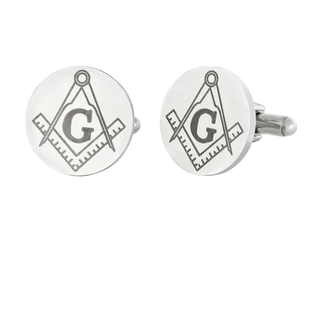 Asclepius Caduceus Masonic Legal Balance Symbol Pattern Mens Stainless Steel Cufflinks