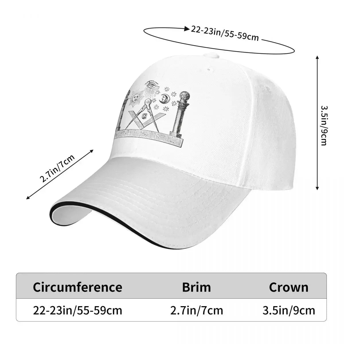 Symbols Of Masonry Freemasonry Baseball Caps Hip Hop Freemason Gold Square Compass Sandwich Cap Unisex Adjustable  Hat