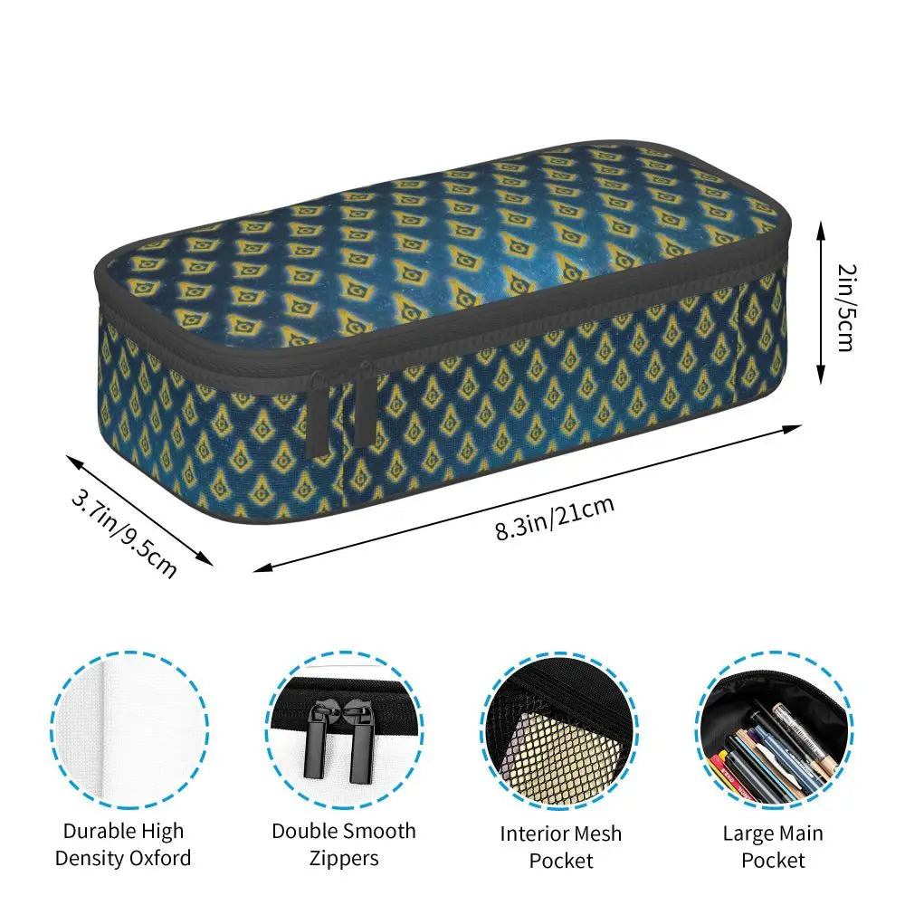 Custom Cute Gold Square Compass Masonic Freemason Pencil Cases for Freemasonry Mason Pencil Pouch School Accessories