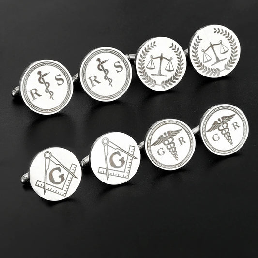 Asclepius Caduceus Masonic Legal Balance Symbol Pattern Mens Stainless Steel Cufflinks
