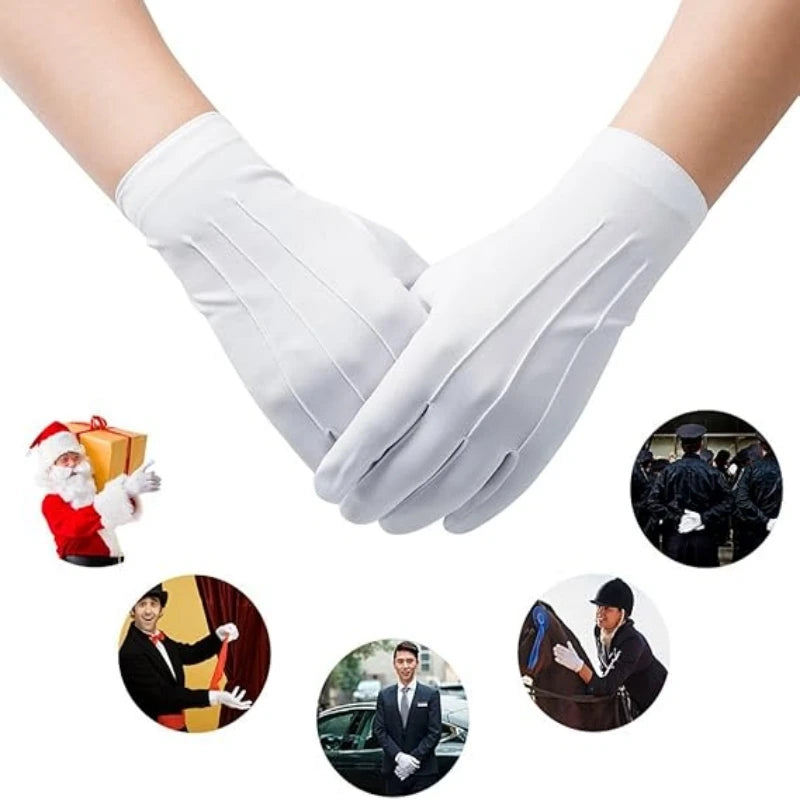 6Pairs White Gloves Pallbearer Funeral Masonic Parade Mittens Dress