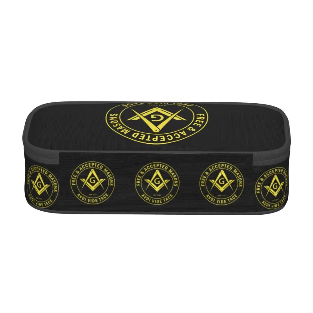 Custom Cute Gold Square Compass Masonic Freemason Pencil Cases for Freemasonry Mason Pencil Pouch School Accessories