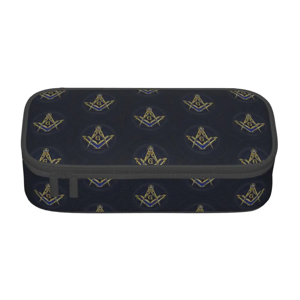 Custom Cute Gold Square Compass Masonic Freemason Pencil Cases for Freemasonry Mason Pencil Pouch School Accessories