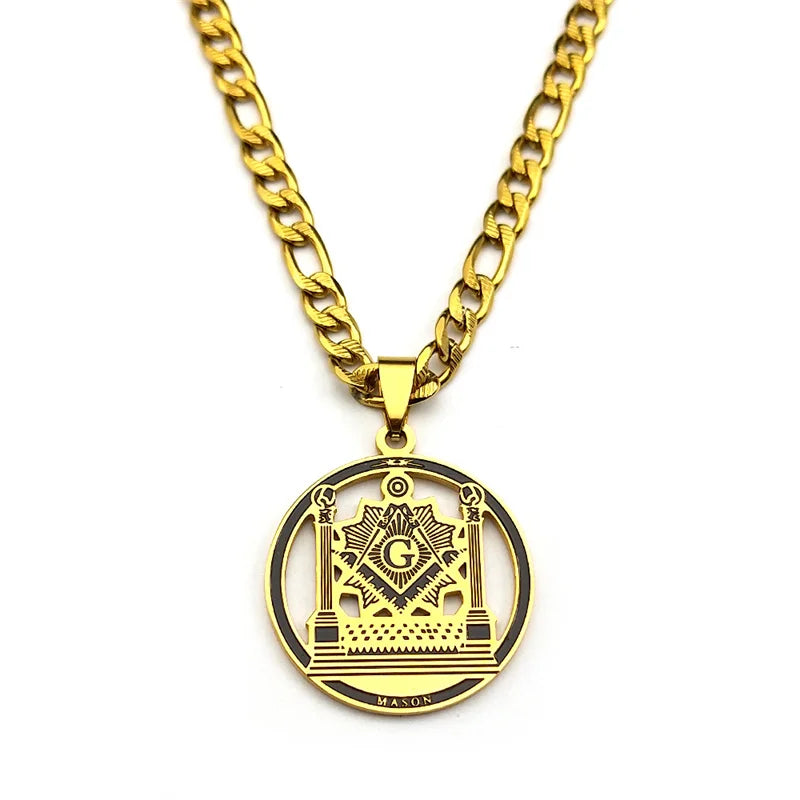 Masonic Badge Pendant Necklace for Women Men Stainless Steel Silver Color Religious Amulet Jewelry cadenas para hombre