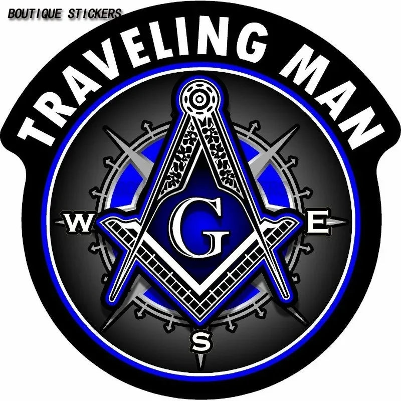 Masonic "Traveling Man" Freemason Compass Square Sticker Car Motorcycle Travel Case Laptop PVC