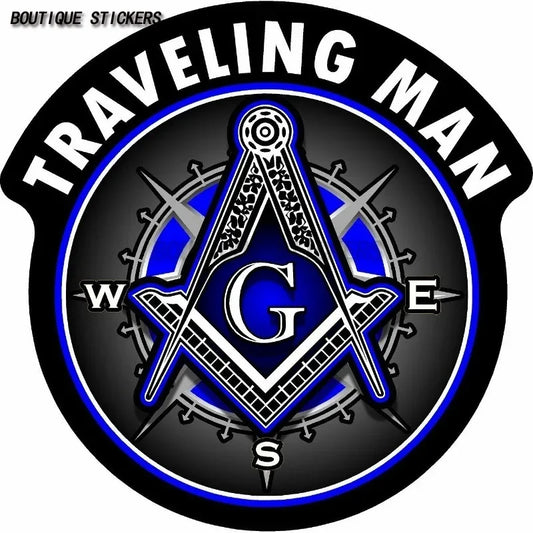 Masonic "Traveling Man" Freemason Compass Square Sticker Car Motorcycle Travel Case Laptop PVC