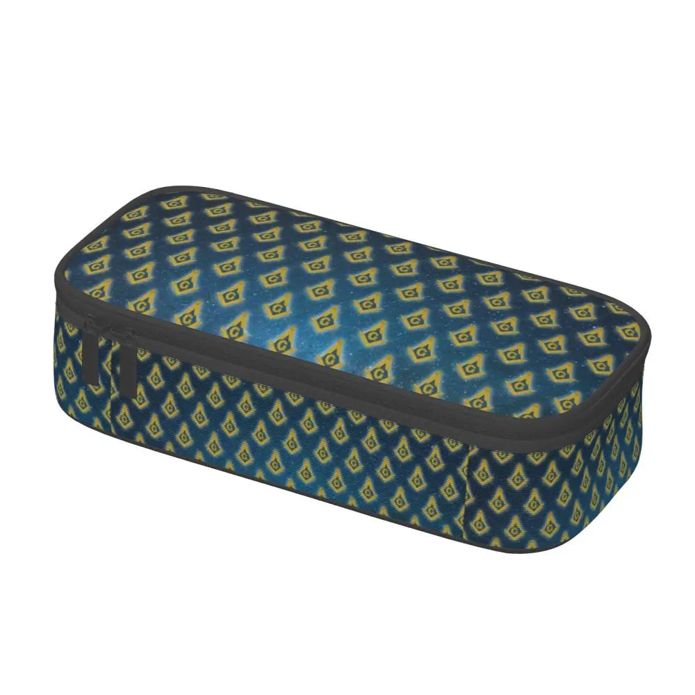 Custom Cute Gold Square Compass Masonic Freemason Pencil Cases for Freemasonry Mason Pencil Pouch School Accessories