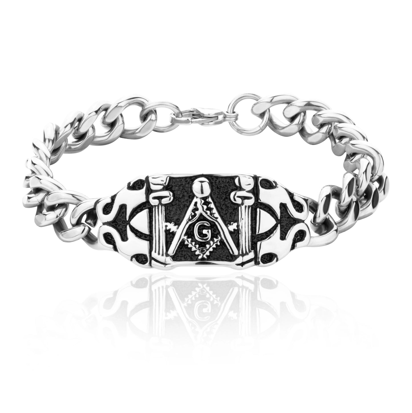 Hawson Men's Stainless Steel Masonic Bracelet Masonic Symbol Square And Compass G Design for Freemasonry Jewelry