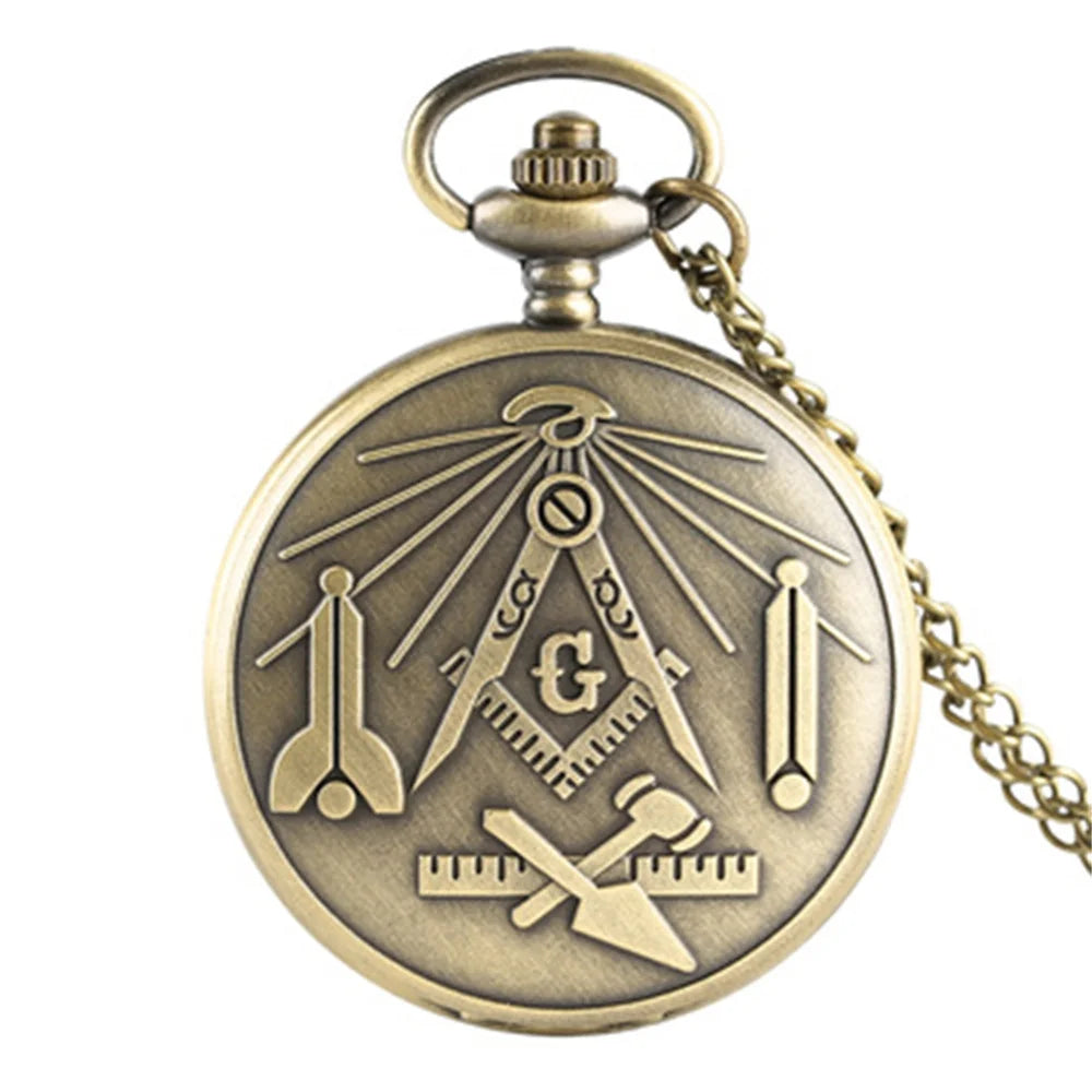 Bronze Masonic Vintage Necklace Pendant Quartz Clamshell Arabic