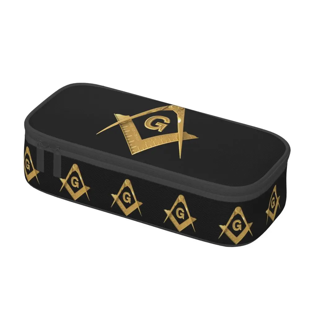 Custom Cute Gold Square Compass Masonic Freemason Pencil Cases for Freemasonry Mason Pencil Pouch School Accessories