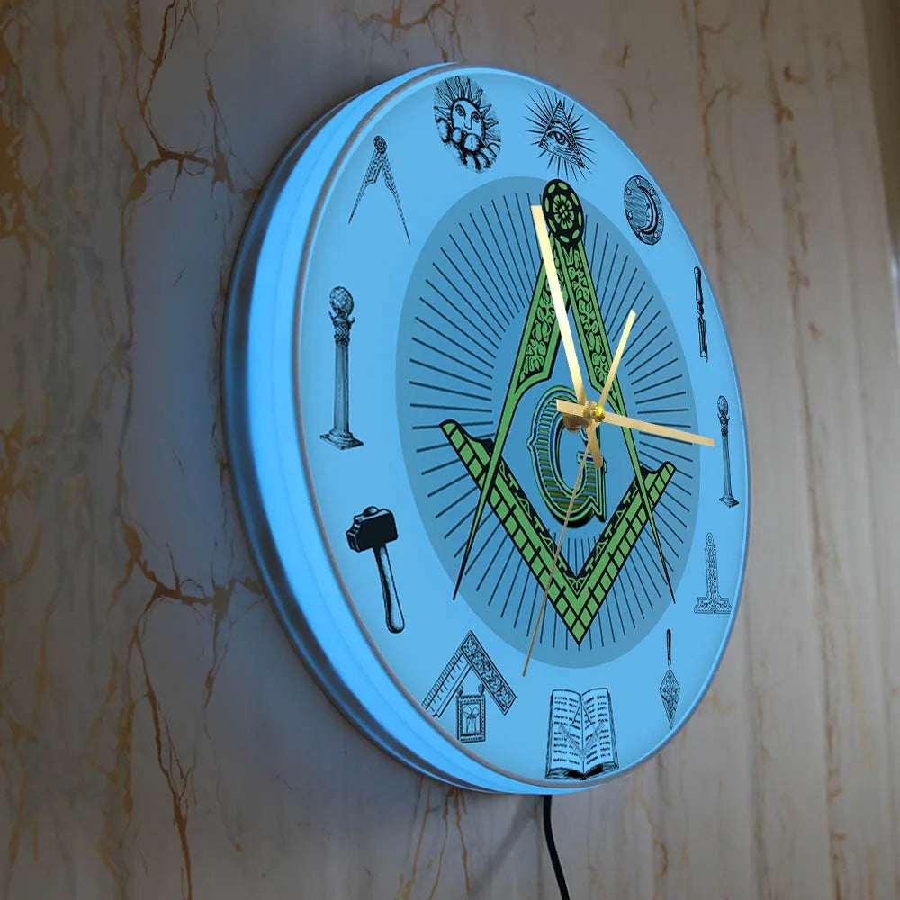 The Masonic Exchange White Square Compass Masonic Symbols Wall Clock Freemason Fancy Home Decor Clock Silent Quartz Wall Watch