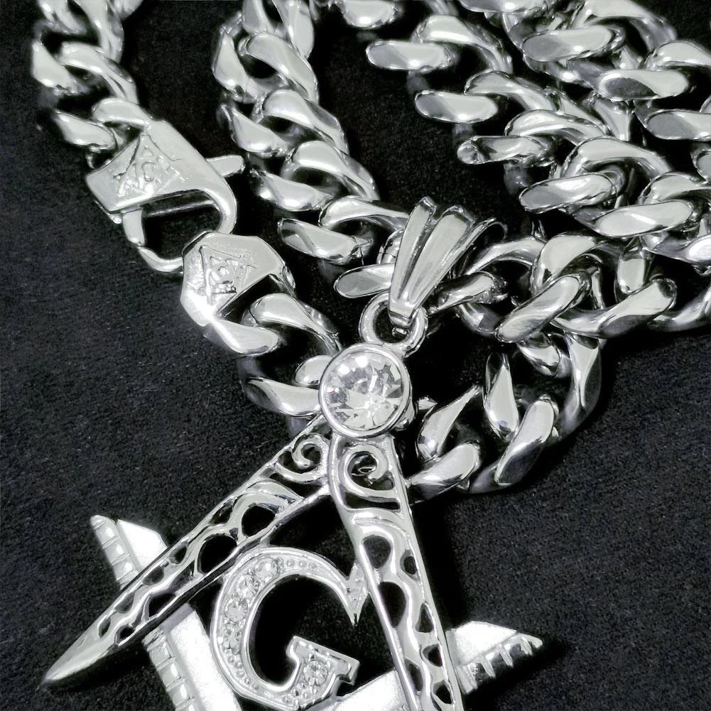 Freemasonry Masonic Mason Necklace Pendant Mens All Polished 316L Stainless Steel