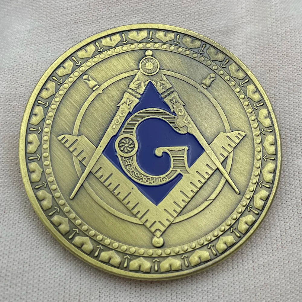 Freemasons Bronze Coin Collectibles Masonic Freemason Badge Token Brotherhood Commemorative Coin in Capsule Souvenir