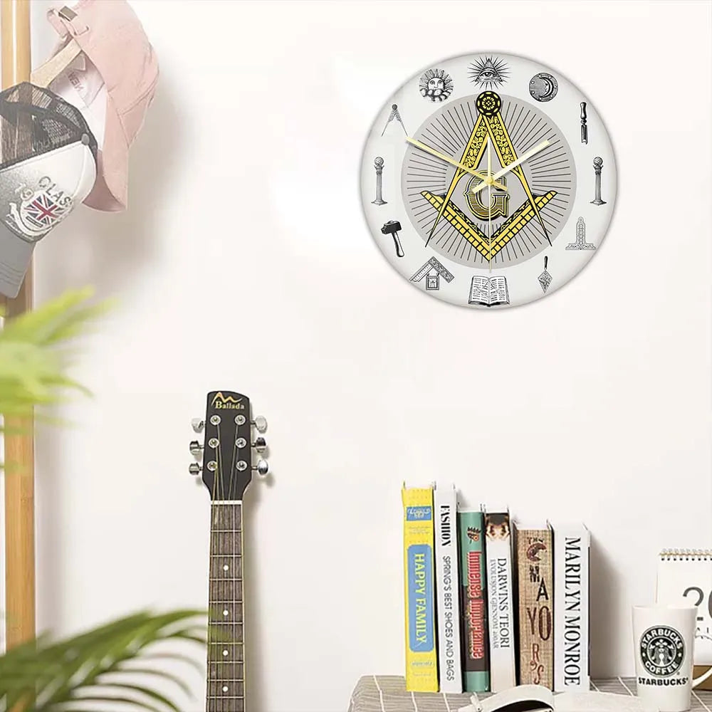The Masonic Exchange White Square Compass Masonic Symbols Wall Clock Freemason Fancy Home Decor Clock Silent Quartz Wall Watch