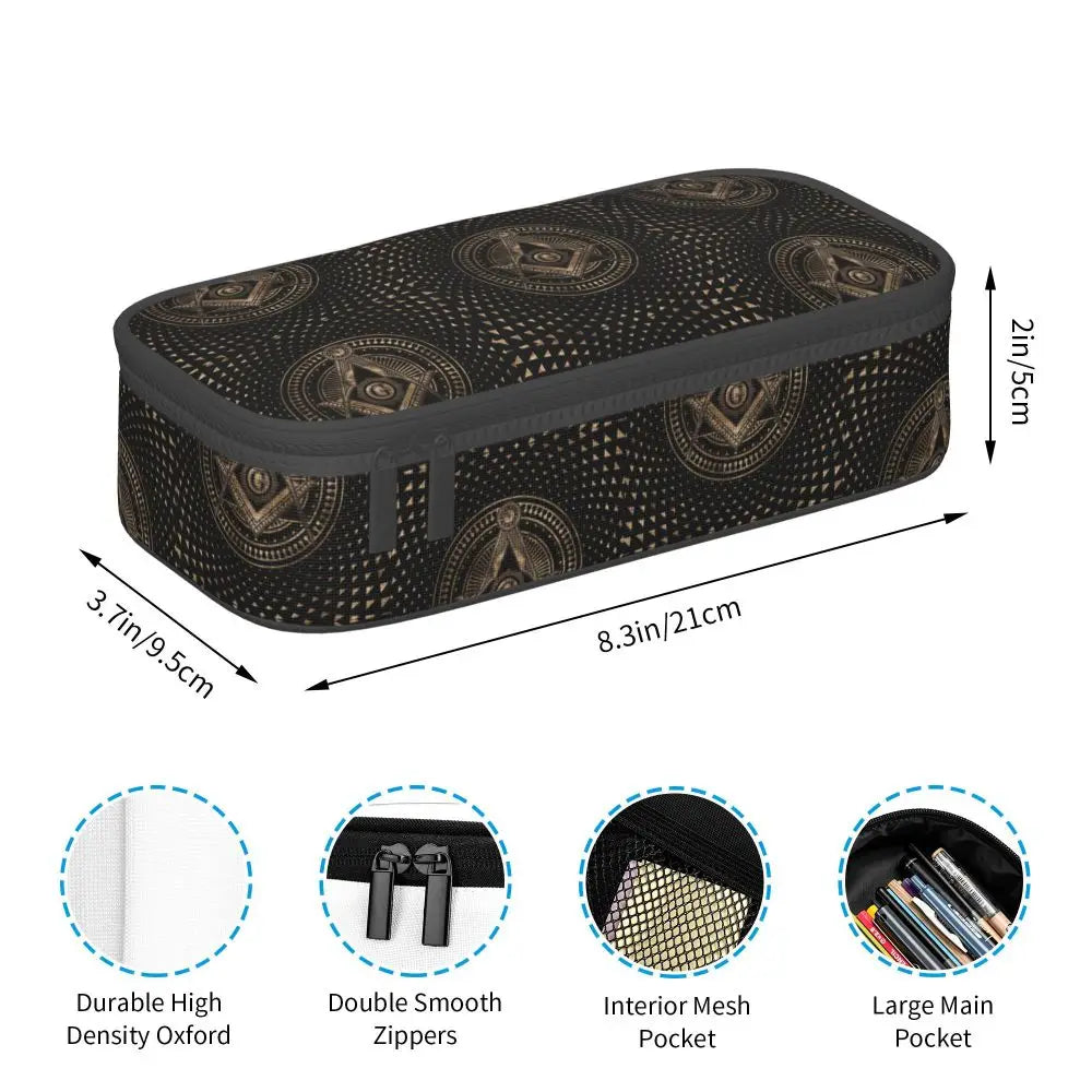 Custom Cute Gold Square Compass Masonic Freemason Pencil Cases for Freemasonry Mason Pencil Pouch School Accessories