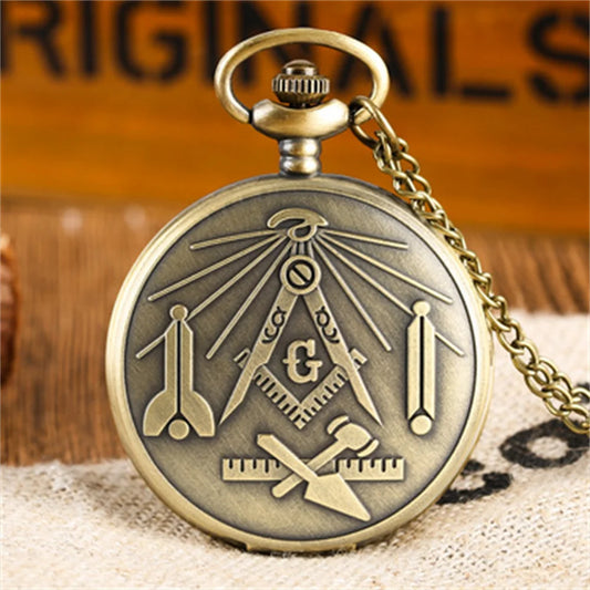 Bronze Masonic Vintage Necklace Pendant Quartz Clamshell Arabic