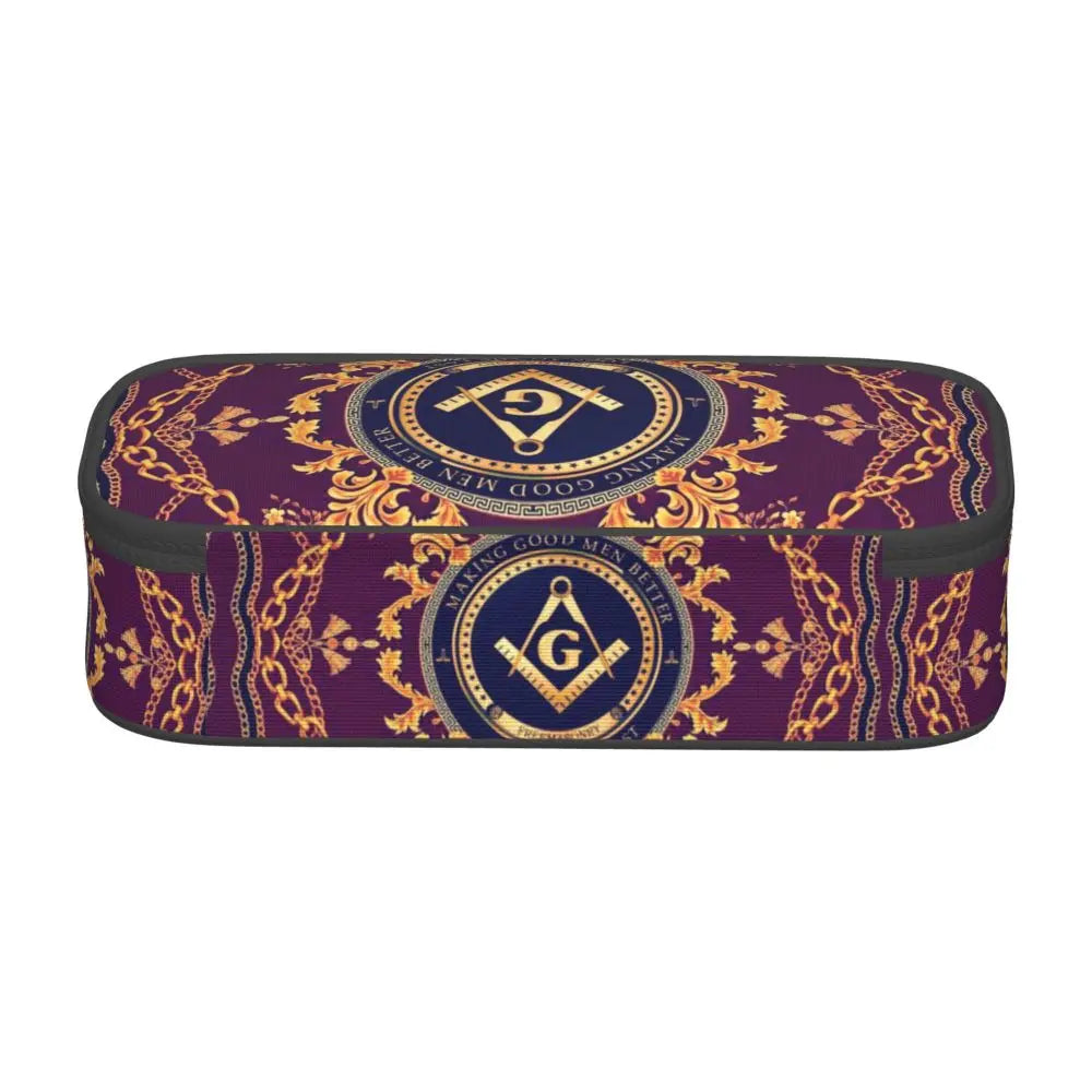Custom Cute Gold Square Compass Masonic Freemason Pencil Cases for Freemasonry Mason Pencil Pouch School Accessories