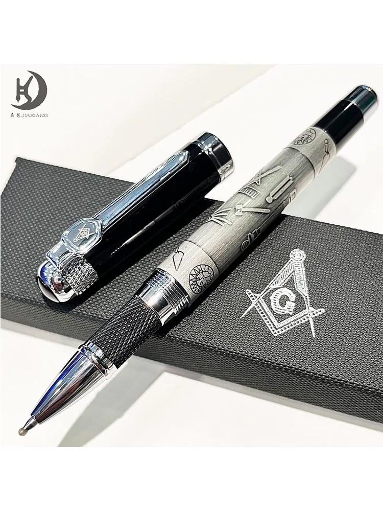 Masonic Symbols Noblest Ancient Silver Heavy Weight Silvery Clip Masonic Writing rollerball Pen With Gift Box
