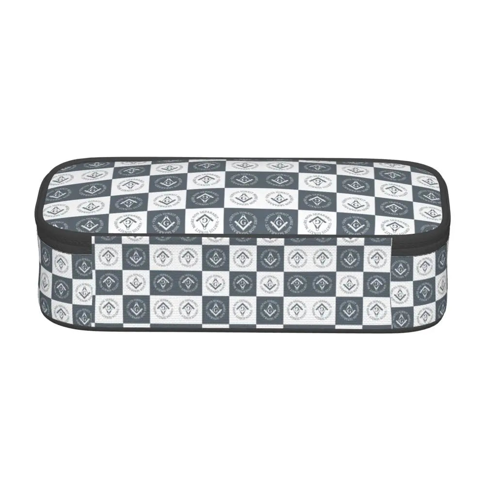 Custom Cute Gold Square Compass Masonic Freemason Pencil Cases for Freemasonry Mason Pencil Pouch School Accessories