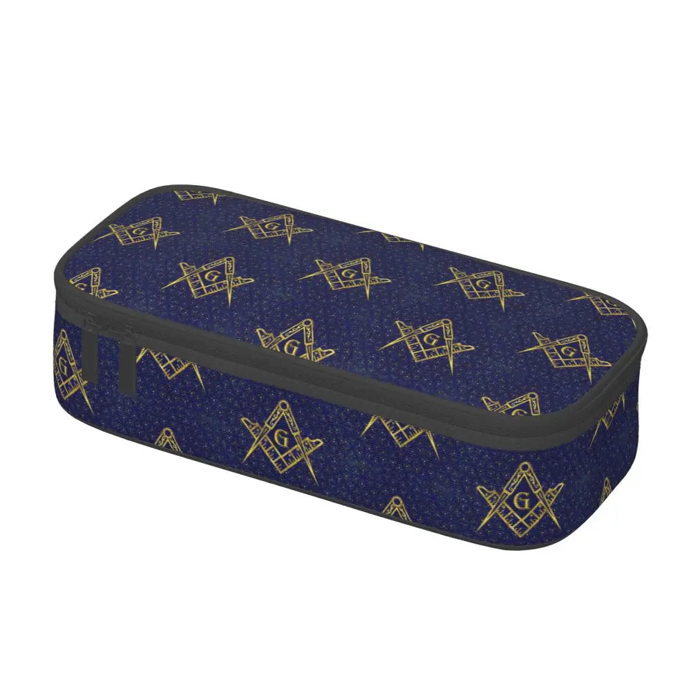 Custom Cute Gold Square Compass Masonic Freemason Pencil Cases for Freemasonry Mason Pencil Pouch School Accessories